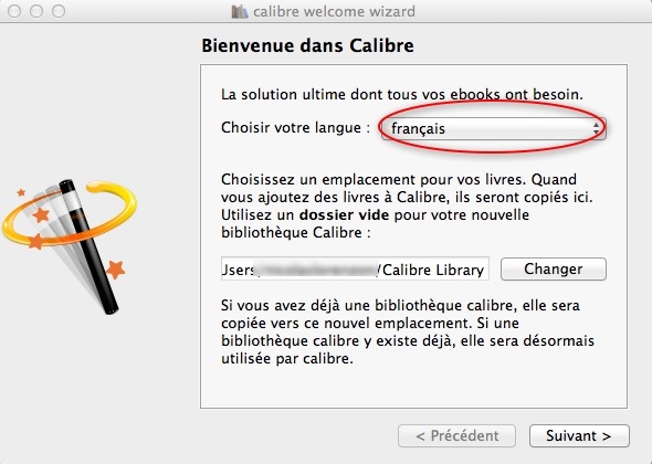 Calibre : choix de la langue