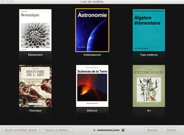 Sélection modèle iBook Author