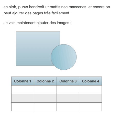 Un tableau et des figures géométriques dans iBook Author