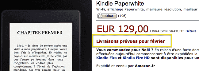 La kindle Paperwhite pas disponible pour Noël