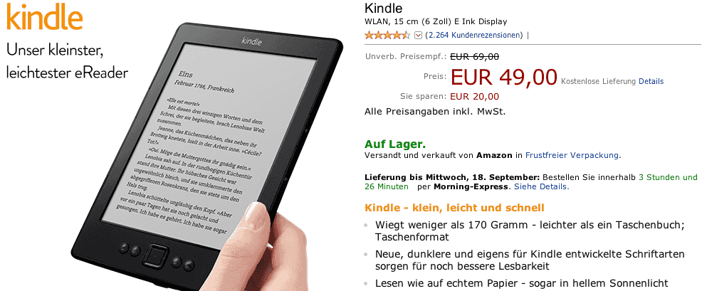 kindle allemagne 49 euros