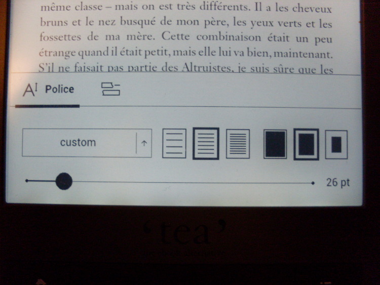 Liseuse Tea Touch Lux 3 : réglage texte