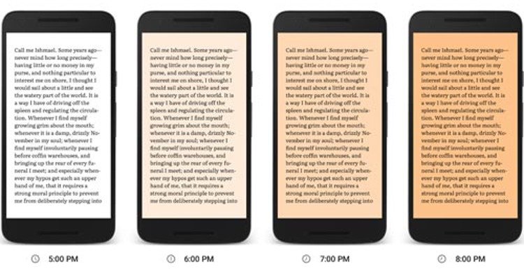 Option pour lire la nuit sur Google Play Books