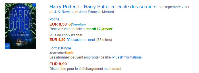 Prix Harry Potter ebook Amazon