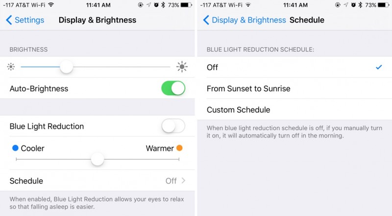 Night Shift Mode sur iOS Apple iPad, iPhone