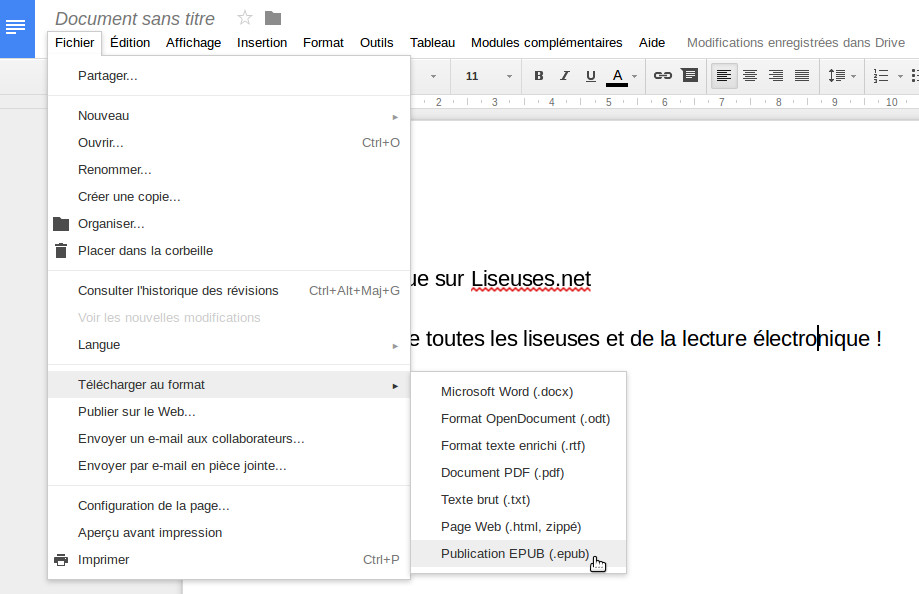 Export Epub google docs