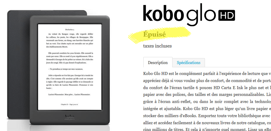 kobo glo hd épuisé kobo.com