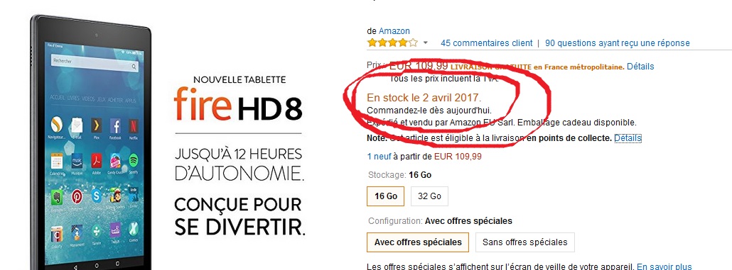 rupture de stock tablette fire HD8