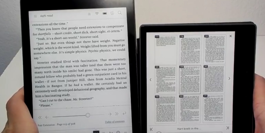 comparaison multi-page ebooks kobo aura one kindle oasis