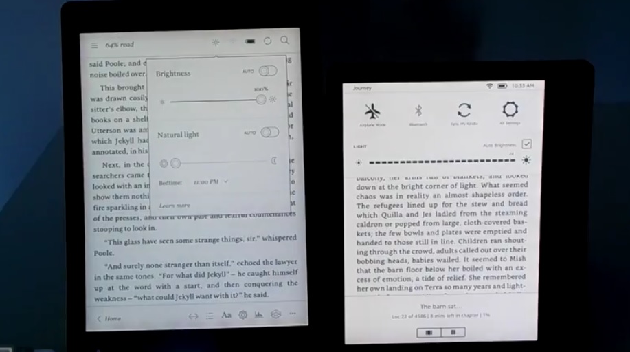 comparaison écran kobo aura one et kindle oasis