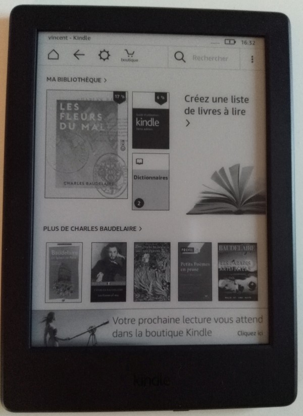 écran accueil kindle