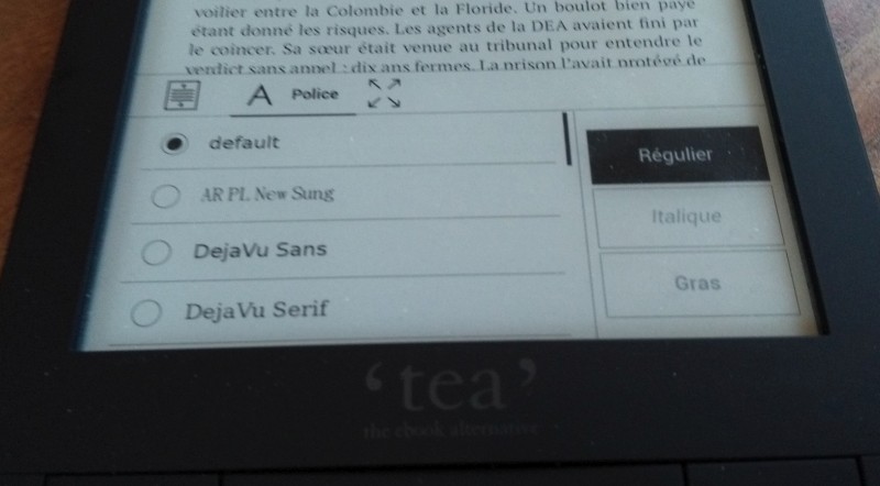 réglage police tea touch hd pocketbook liseuse