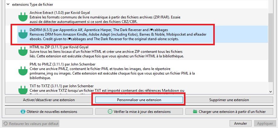 configurer plugin DeDRM Calibre