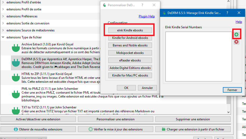 numéro série kindle calibre plugin dedrm