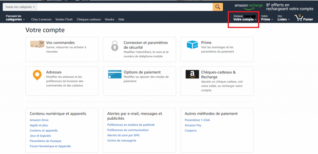 La mia sezione Amazon Account