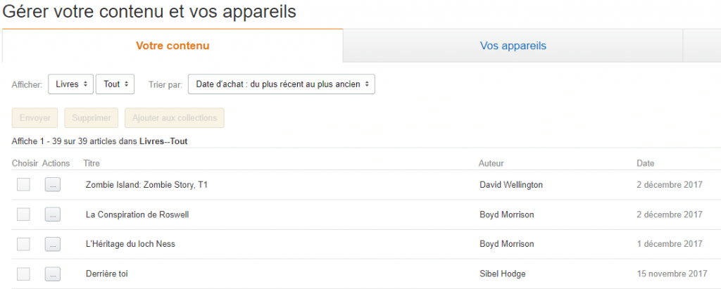 Lista de eBooks do Kindle comprada