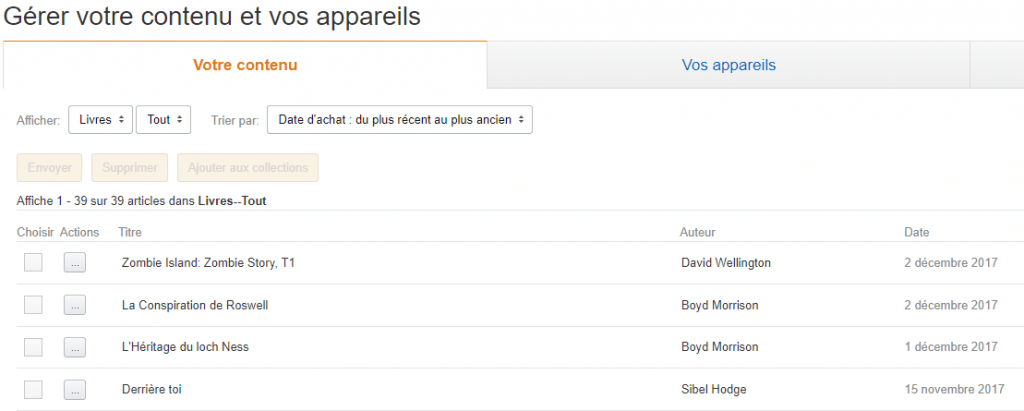 liste des ebooks kindle achetés