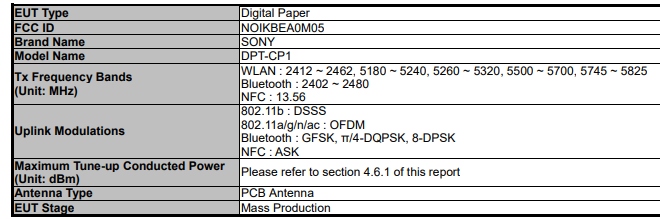 fcc liseuse sony