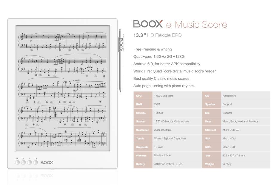Liseuse Onyx Boox e-Music Score