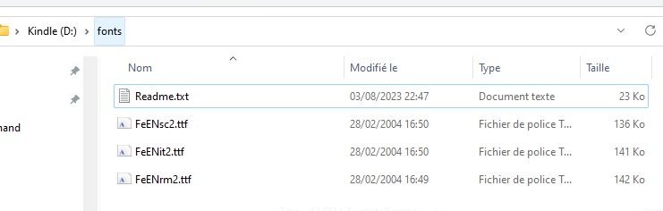 ajout police de caractère kindle