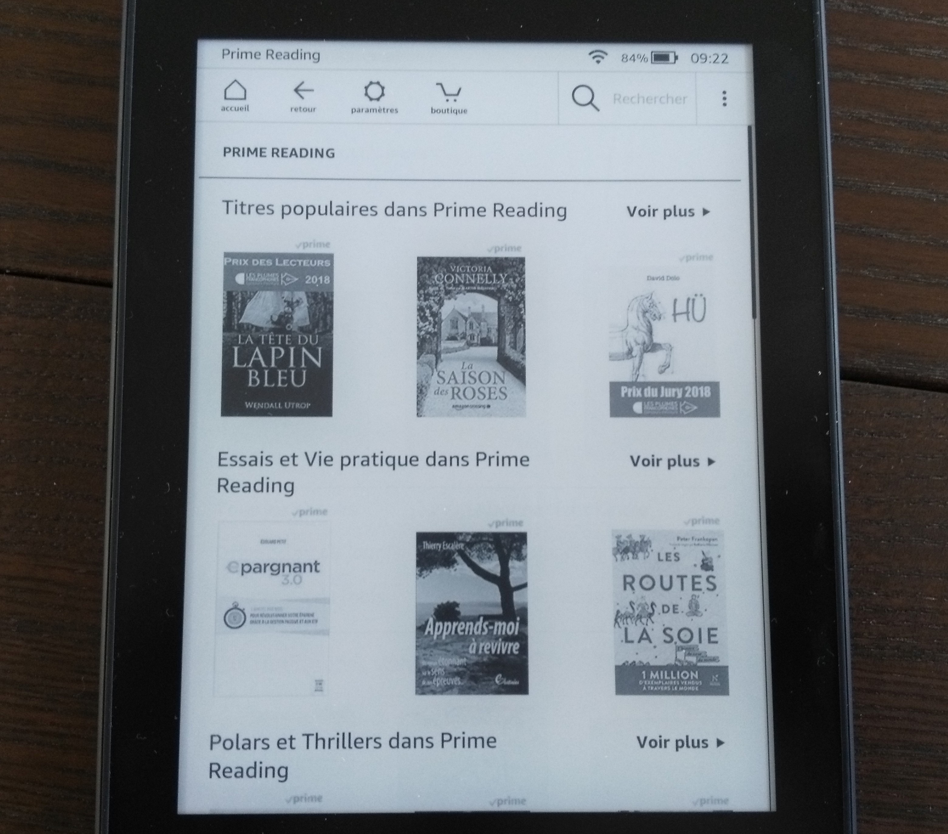 Test Kindle Paperwhite : librairie Prime Reading