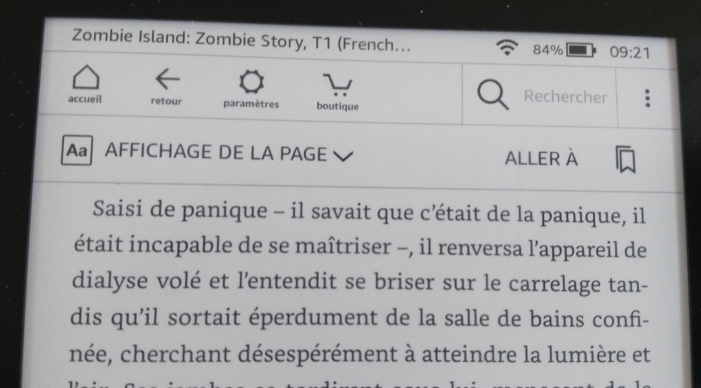 Test Kindle Paperwhite : accès aux options de la liseuse