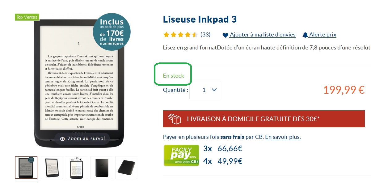 liseuse inkpad 3 en stock