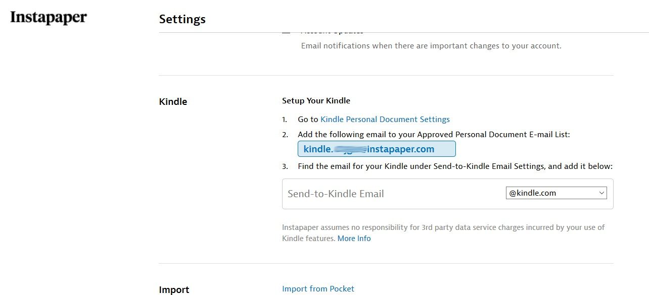 Renseigner l'email de votre appareil de lecture Kindle