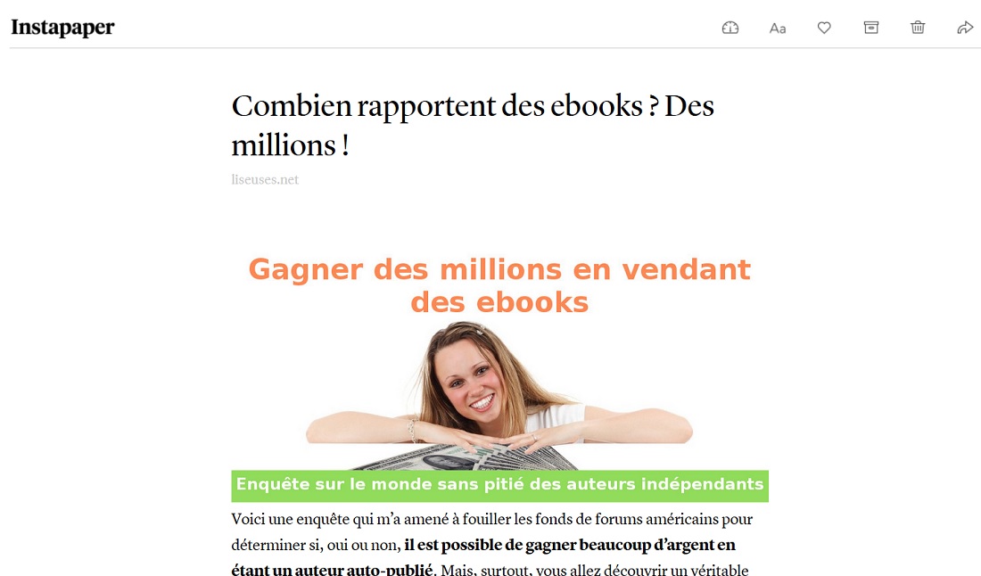 Une page du site simplifiée avec le service Instapaper