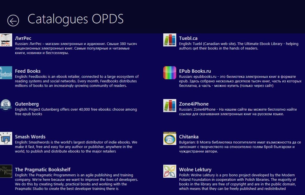 Liseuse et catalogue OPDS