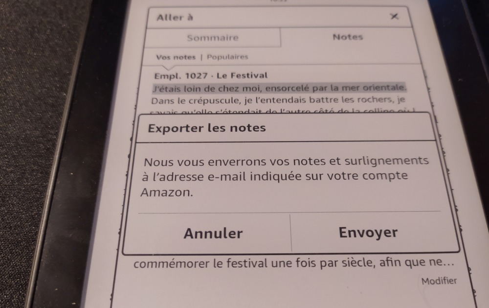 exporter les notes kindle