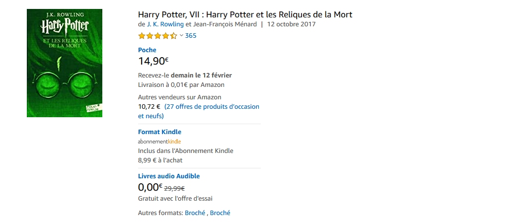 livre harry potter prix amazon