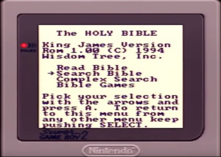 écran de sélection jeu king james sur Game Boy