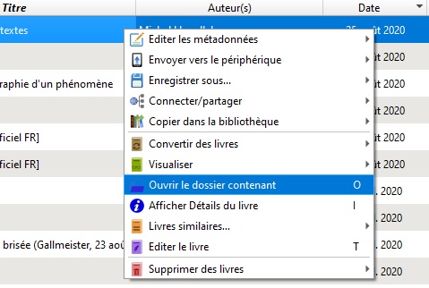 ouvrir dossier Calibre