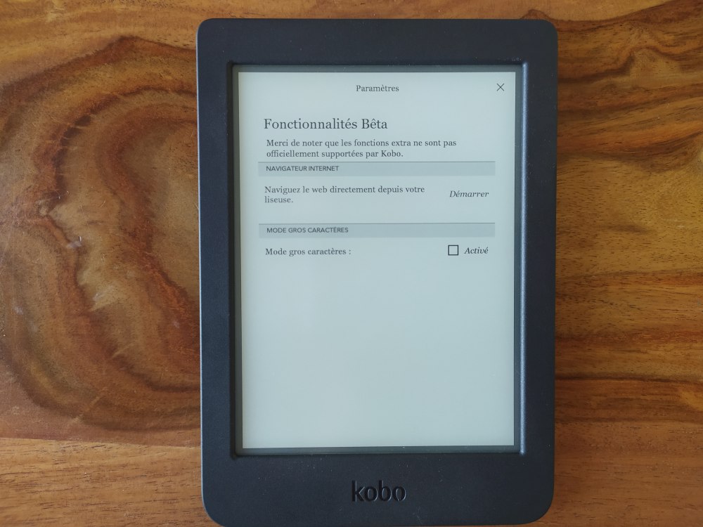 fonctionnalités Beta Kobo