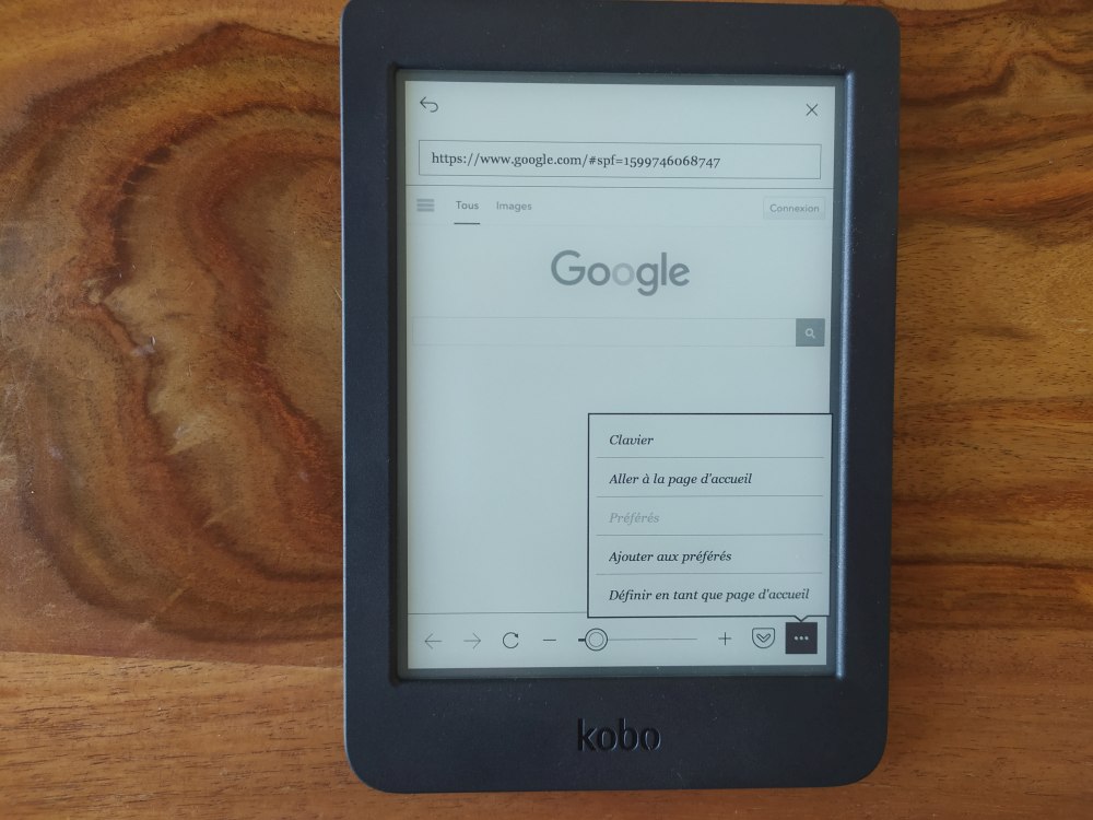 options de navigation Internet sur liseuse Kobo