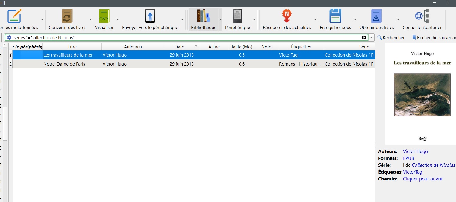 série / collection d'ebooks dans Calibre