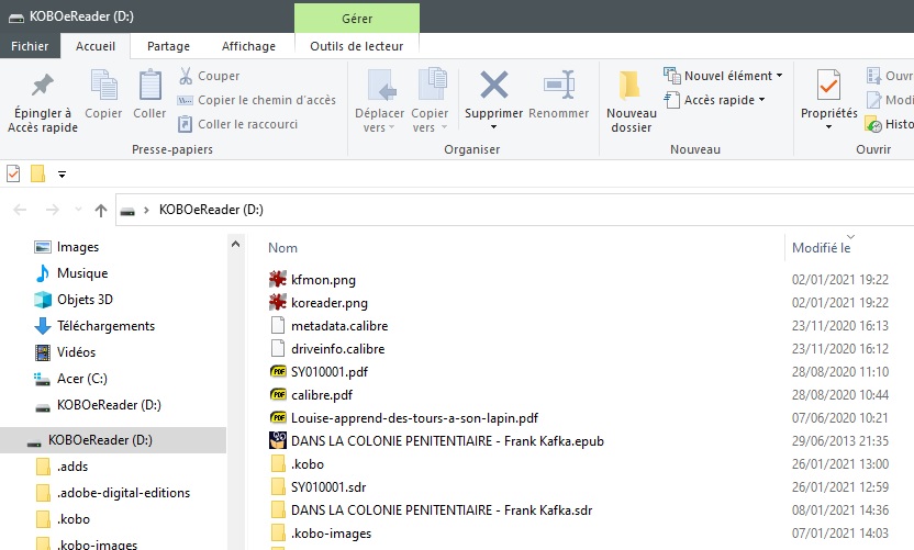 explorateur de fichiers kobo windows 10