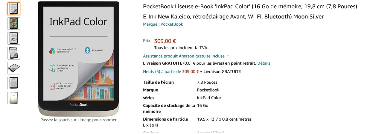 PocketBook Color Liseuse de Livres électroniques, 16 Go de mémoire