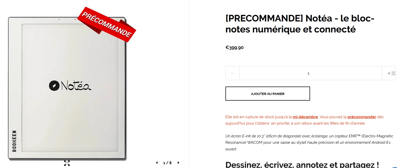 rupture de stock bookeen notéa précommande