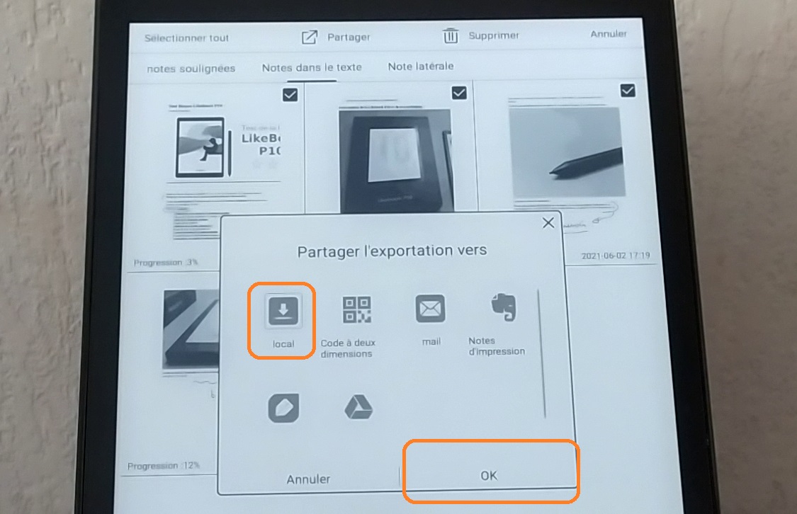 export notes PDF EPUB liseuse likebook p10