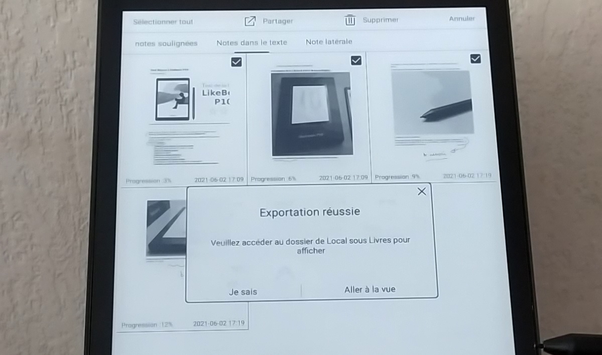 export notes PDF EPUB liseuse likebook p10