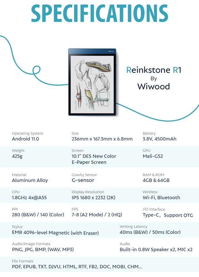 reinkstone r1 caractéristiques techniques liseuse