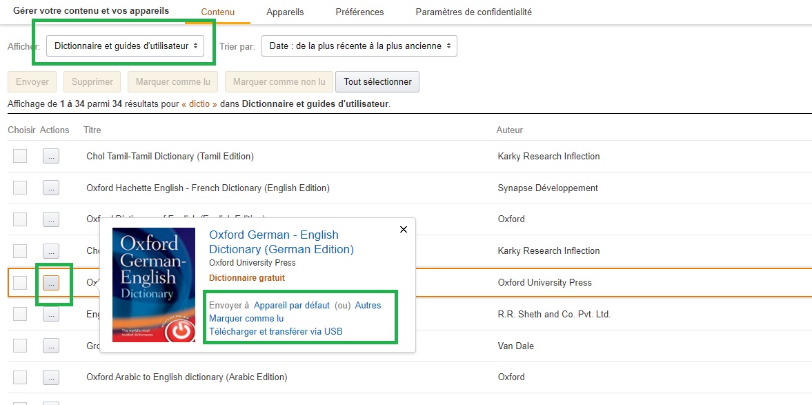 dictionnaires kindle gestion du contenu liseuse