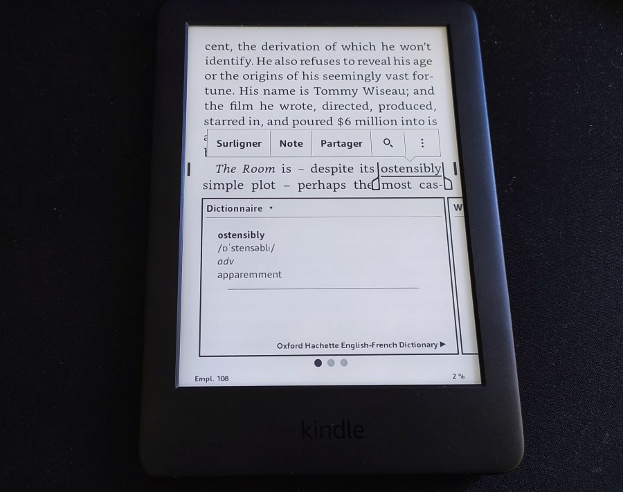 dictionnaire anglais liseuse kindle, kindle paperwhite