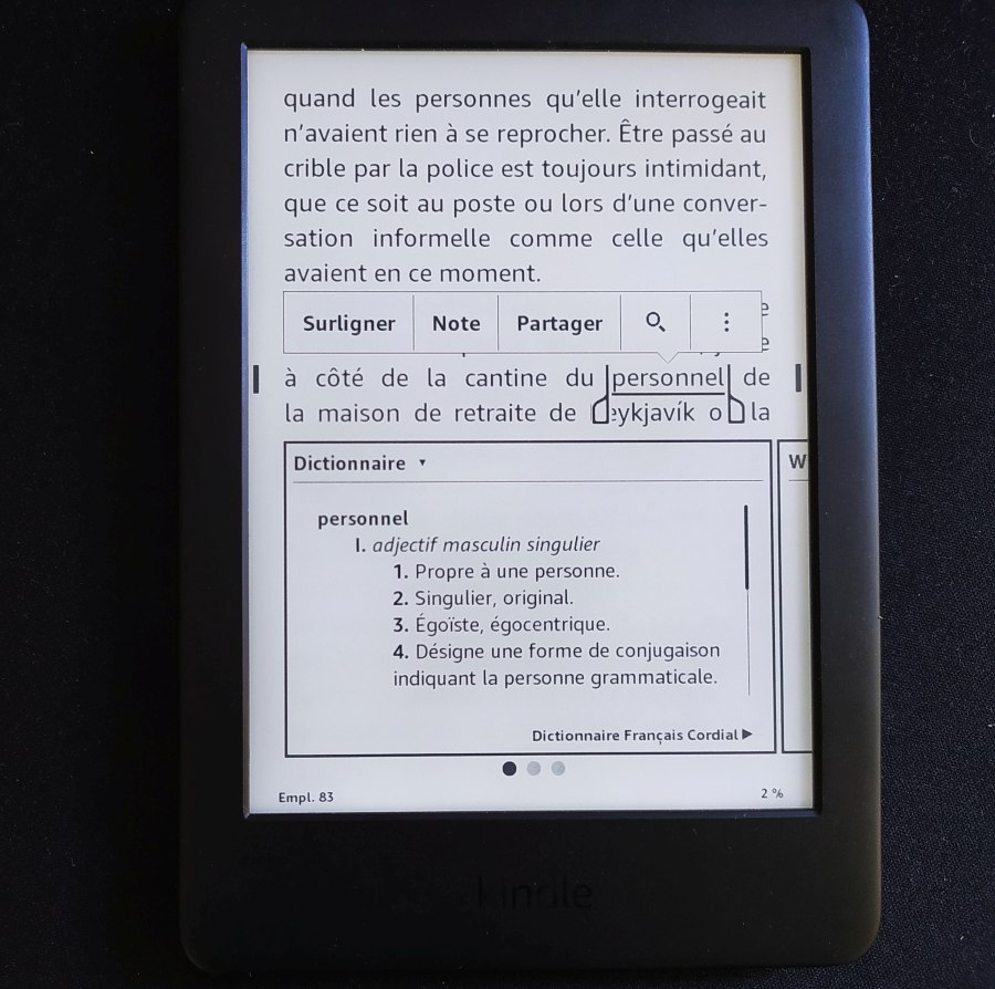 Les dictionnaires sur liseuse Kindle