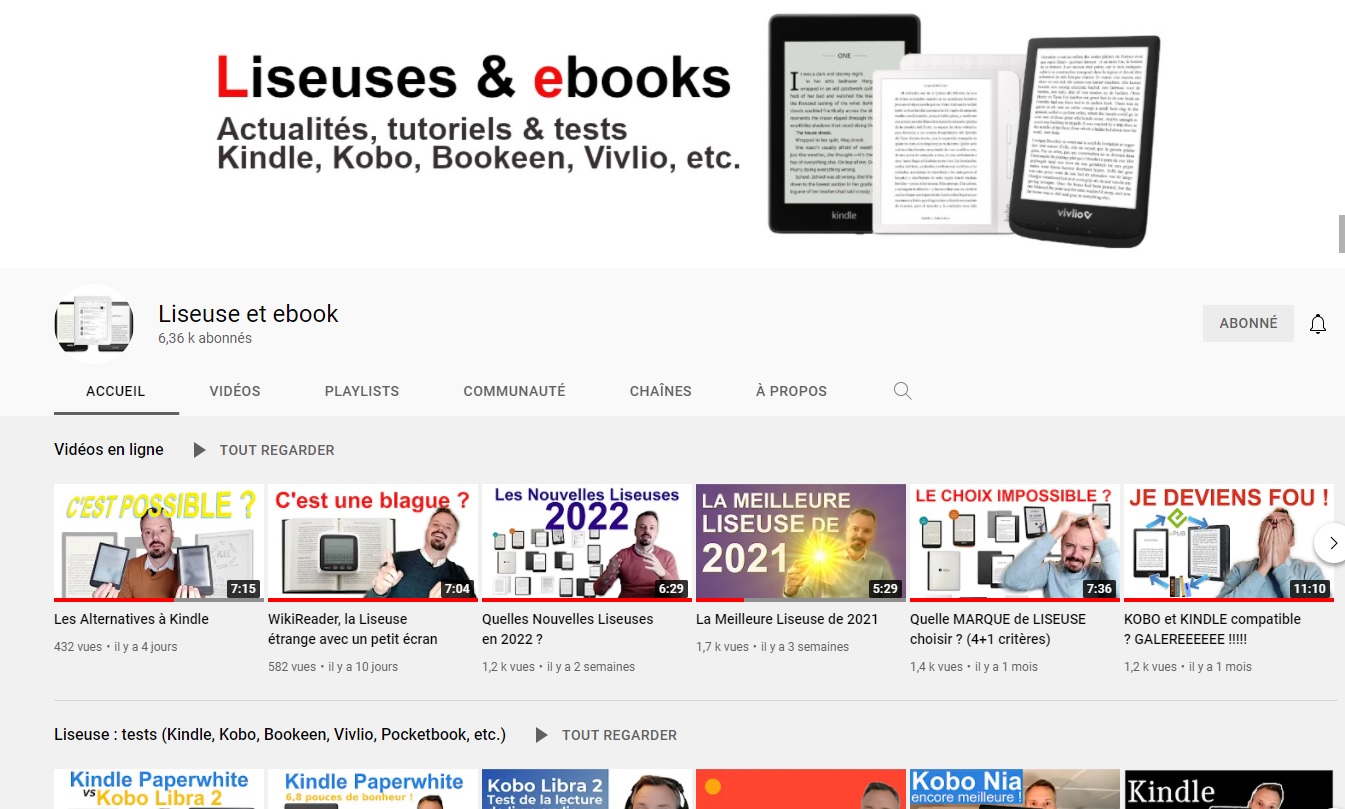 chaine youtube 2022 sur les liseuses et les ebooks