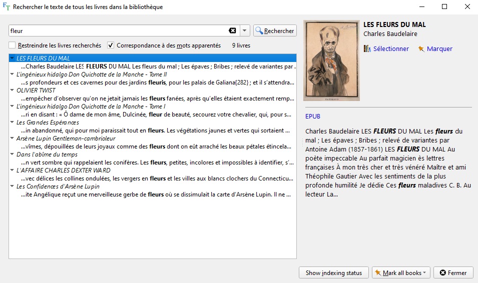 recherche intégrale full texte avec Calibre