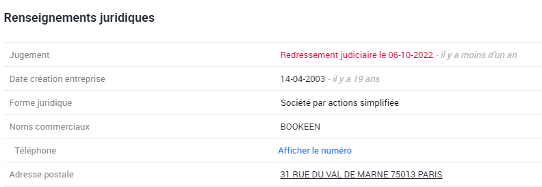 socete bookeen redressement juridicaire