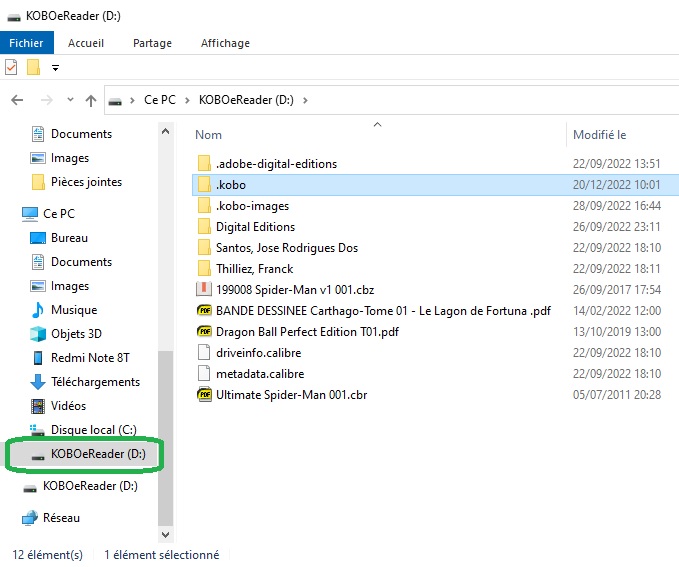 explorer les fichiers de votre liseuse kobo